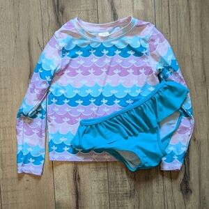 Ruffle Butts Girls Mermaid Rashguard Swimsuit Set Long Sleeve UV Swimwear 4T